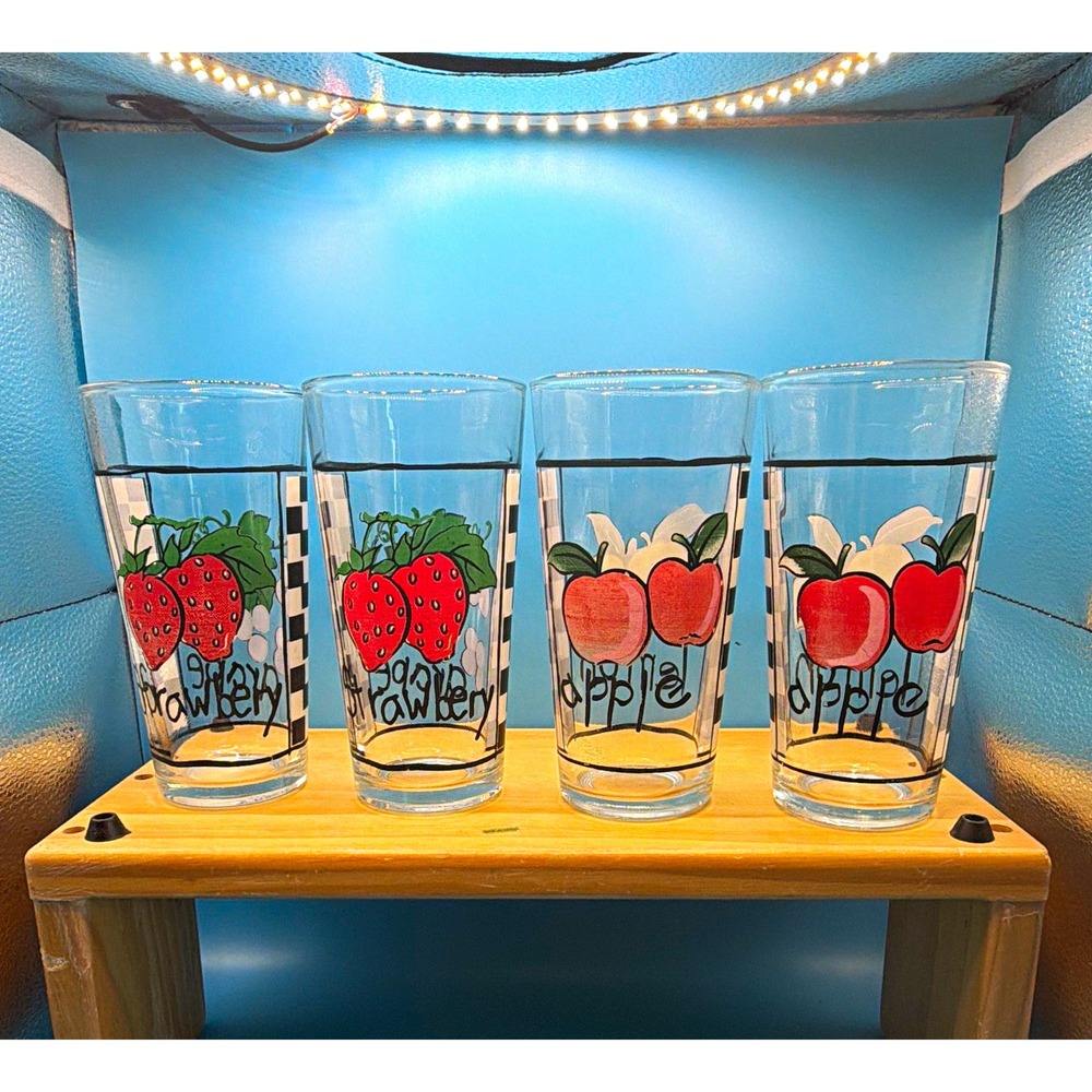 Vintage Libby Set Clear Drinking Glasses Vintage/Retro Decorated Fruit Pattern